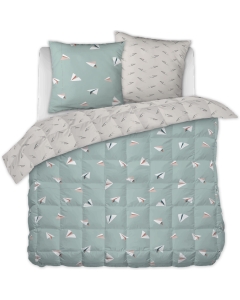 parure de lit (housse de couette + 2 taies d'oreiller) 240 x 220 cm coton imprimé petits papiers