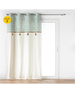Lot de 2 Rideaux a oeillets 140 x 240 cm poly-coton + pompons Vivoline