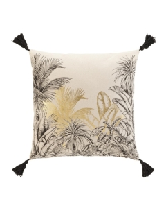 Coussin dehous. compr. pompons 45x45 cm coton/polyester imp. metal. papaya des p Sans