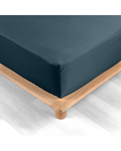 Drap housse 2 personnes 140 x 190 cm bonnet 30 cm percale de coton 78 fils Bleu nuit