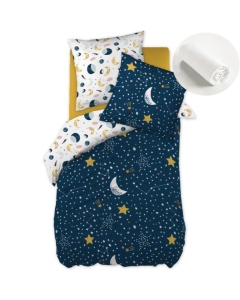 Pack housse de couette 200x200 cm Astral + drap housse 140X190 Blanc