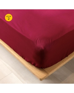 Lot de 2 draps housse King size 180 x 200 cm en coton bio Biolina Bordeaux
