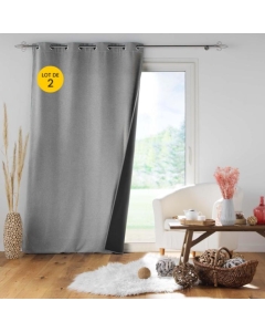 Lot de 2 Rideaux à oeillets 140 x 260 cm doublé polaire isolant Jupiter Gris