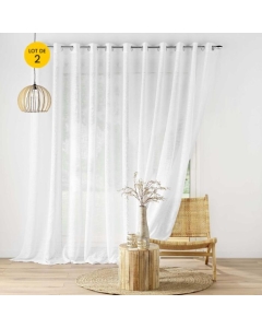 Lot de 2 voilages baie vitrée 400 x 240 cm - Effet lin tissé Haltona Blanc