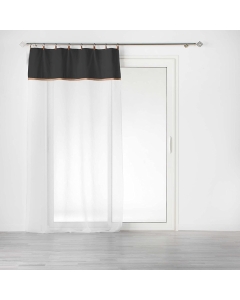 Voilage à anneau 140 x 240 cm en polycoton sablé + jute Leana Noir