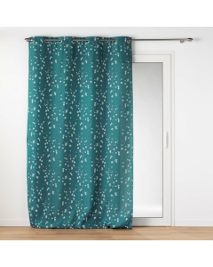Rideau a oeillets 140 x 260 cm polyester imprime appliqué Sakura Emeraude