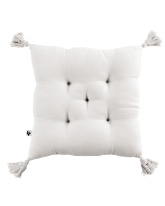 Assise matelassée 5 points avec pompons gaze de coton 40 x 40 cm chantilly Blanc