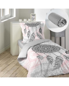 Pack parure de couette enfant 140x200 cm Namaste + drap housse 90x190 Gris