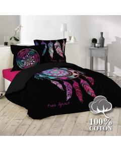 Housse de couette imprimé 260 x 240 cm 100% coton 42 fils + 2 taies Porte bonheur