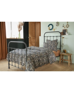 Housse de couette 140 x 200 cm double gaze de coton imprimée Capucine Bleu foncé