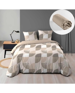 Pack Housse de couette 240 x 220 cm en Flanelle Ambroise + DH 140x190 Beige