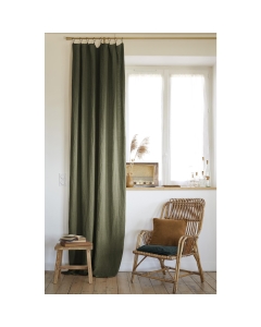 Rideau ajustable + 8 anneaux pince 140 x 270 cm lin lavé français luxe soline Vert kaki