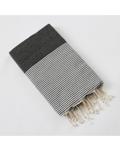 fouta avec franges 100 x 200 cm coton tissé teint marin ebène