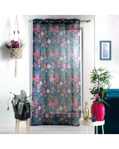 Voilage a oeillets 140 x 240 cm voile sablé imprimé Exotic paradise Bleu