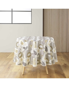 Nappe ronde (0) 180 cm polyester imprime metallise natane Naturel