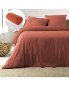 Pack housse de couette 240 x 220 cm gaze de coton + DH 140 x 190 cm Orange
