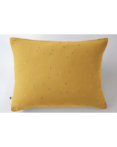 Taie d'oreiller gaze de coton brodée fil or 50 x 70 cm Gaia Chic Jaune