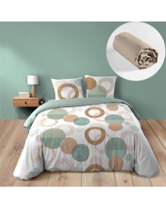 Pack 4 pièces Housse de couette 240 x 220 cm Lunabella + 2 taies + drap housse 140 Beige