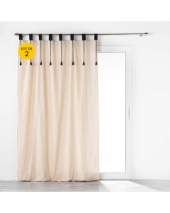 Lot de 2  Rideaux à passants en polycoton 140 x 240 cm + pompons Filine naturel