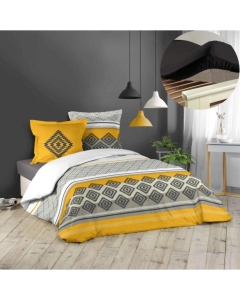 Pack housse de couette 220x240 cm Azagao + drap housse 140x190 Noir