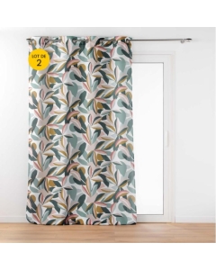 lOT DE 2 Rideaux grande hauteur a oeillets 140 x 280 cm polyester imprime Lavinia