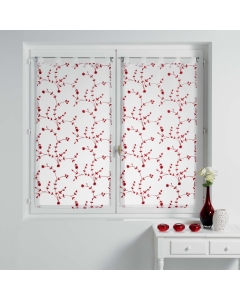 Paire droite passants 2 x 60 x 160 cm voile sable brode petite fleur Blanc/Rouge