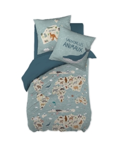 Parure de lit (housse de couette + 1 taie d'oreiller) 140x200 map Multicolore