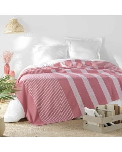 Couvre lit 2 personnes 220 x 240 cm coton/polyester tisse adele Rose