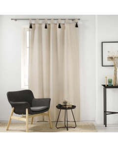 Rideau tamisant 140 x 240 cm en polycoton + pompons Cyrine beige