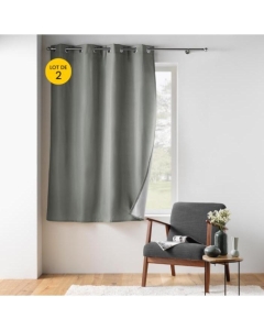 Lot de 2 Rideaux petite hauteur 135 x 180 cm isolant thermique microfibre Micropolar Gris