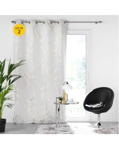 Lot de 2 Rideaux occutlant 135 x 240 cm métallisé Elise Blanc/Or