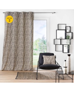 Lot de 2 Rideaux a oeillets 140 x 240 cm polycoton imprimé Pandore Noir