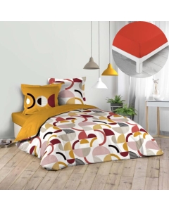 Pack parure de couette 240 x 220 cm Neoline + drap housse 140 x 190 x 30 Paprika