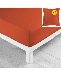 Pack drap housse 140x190 cm + 2 taies 63x63 coton 57 fils Paprika