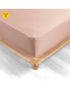 Lot de 2 Drap housse percale de coton 78fils ultra doux 160 x 200 cm Rose nude