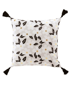 Coussin dehous. compr. pompons 45 x 45 cm coton imprime or darcy des. place Sans