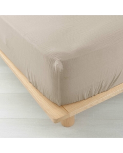 Drap housse 2 personnes 140 x 190 cm double gaze coton 57 fils Angelia Sable