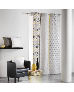 Rideau a oeillets 140 x 240 cm coton imprime remix Gris/Jaune