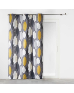 Rideau a oeillets 140 x 240 cm coton imprime leafy Jaune