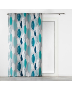 Rideau a oeillets 140 x 240 cm coton imprime leafy Bleu
