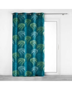 Rideau a oeillets 140 x 260 cm polyester imprime blue vegetal Bleu