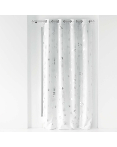 Rideau a oeillets 140 x 260 cm polyester imprime metallise bloomy Blanc/argent