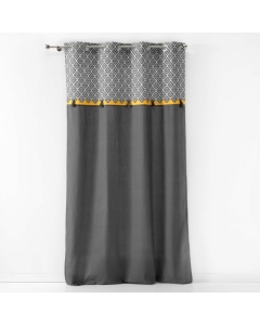 rideau a oeillets 140 x 240 cm coton uni+top imprime+pompons neo casa