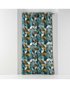 Rideau a oeillets 140 x 240 cm  en coton imprimé Rythmo Bleu