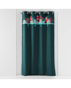 Rideau a oeillets 140 x 240 cm coton uni + +pompons Caracas Bleu