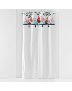 Rideau a oeillets 140 x 240 cm coton uni + +pompons Caracas Blanc