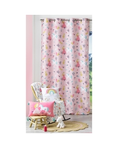 Rideau a oeillets 140 x 260 cm polyester imprime princesse licorne Rose