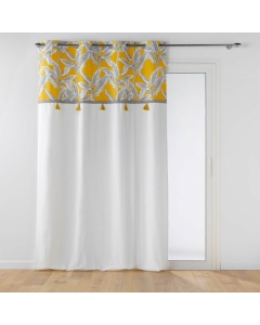 Rideau tamisant en coton 140 x 240 cm + pompons Isibelle Jaune