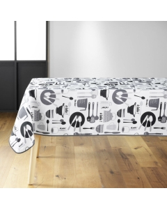 NAPPE RECTANGLE 150 x 240 CM POLYESTER IMPRIME KITCHEN BLANC