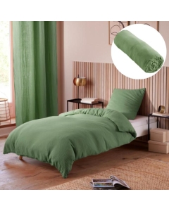Pack Housse de couette 140 x 200 cm Gaze de coton + drap housse 90x190 Olive